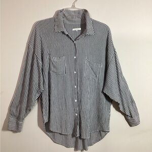 Z Supply Oversized Boyfriend Shirt XS Small Black White Striped 100% Rayon